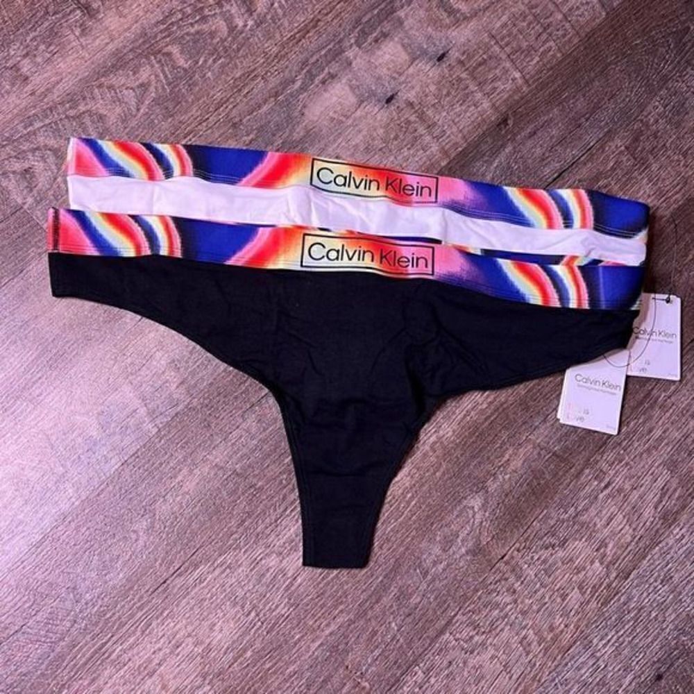 Calvin Klein Plus Size CK Reimagined Heritage Pride Thong Panty-Set of 2-Size 3X